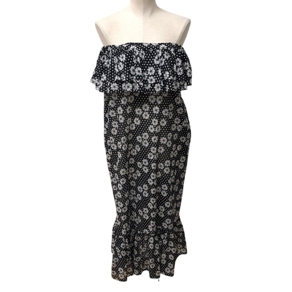 Lisa Marie Fernandez Strapless Dress Womens 1 Small Black Floral Polka Dot